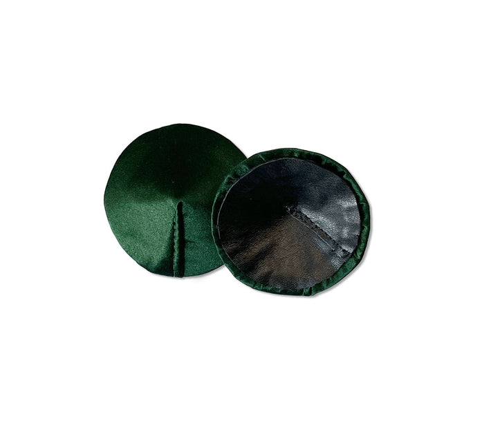 Green silk satin nipple cover pasties backed with black leather