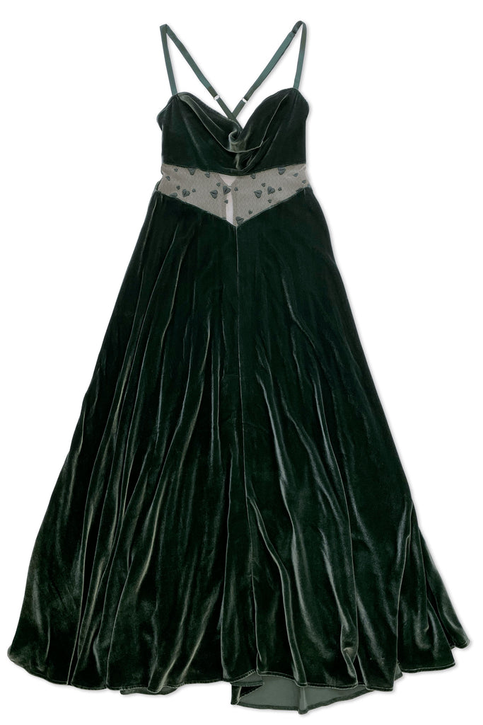 Forêt Long Gown Vintage Evening Gown in Green Velvet Evgenia LLC