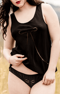 Black silk and lace knicker with camisole top and vintage style lace bow 