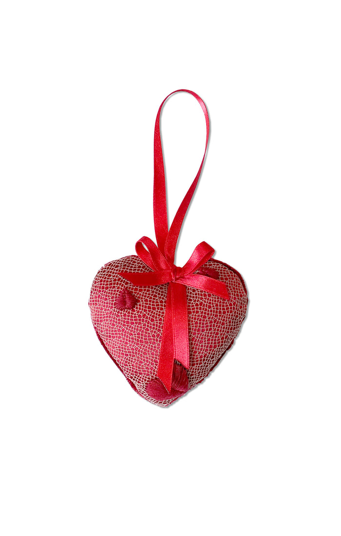 Red Christmas ornament with red velvet and heart lace for lingerie style