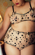 Vintage luxury curvy heart leopard cheetah print lingerie panty with bow and black hearts